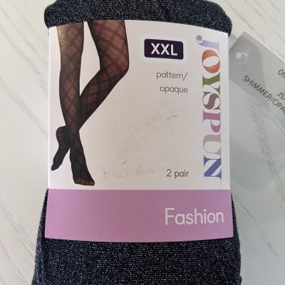 NWT Womens 2 Pair Fashion Tights Pattern & Opaque Sz XXL Black Shimmer Maroon